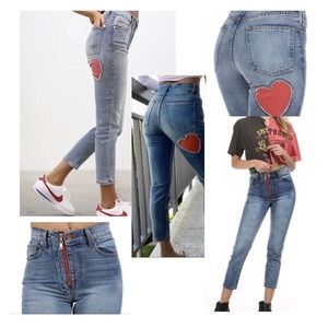 Revice Denim Mon Amour Sugar Wash Crop Ankle High Rise Heart Patch Jeans size 25